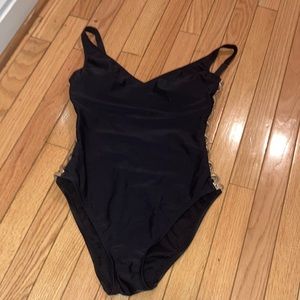 NWT Blue Rod Beattie One Piece Black Swimsuit with Gold Trim